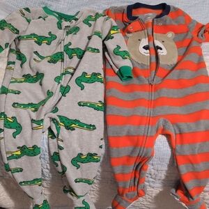 Carter's Gray and Orange Striped Footies with Alligator Print